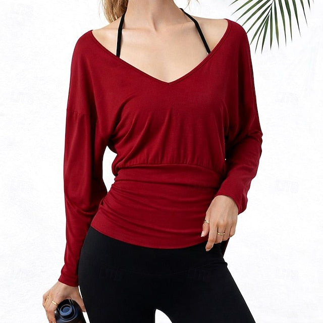 Women's Tee Sports T-Shirt Elastic Waist Solid Color
