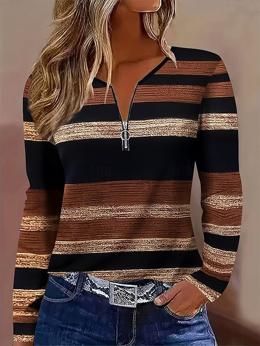 Women's T Shirt Zipper Print Graphic Geometric Striped