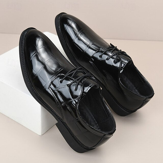 Brown Men's Crocodile-Pattern Leather Shoes