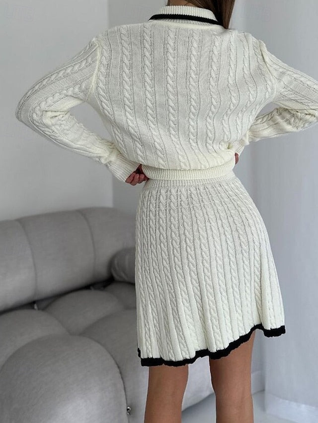 Women's Blouse Sweater Skirt Sets Long Sleeve Shirt Collar