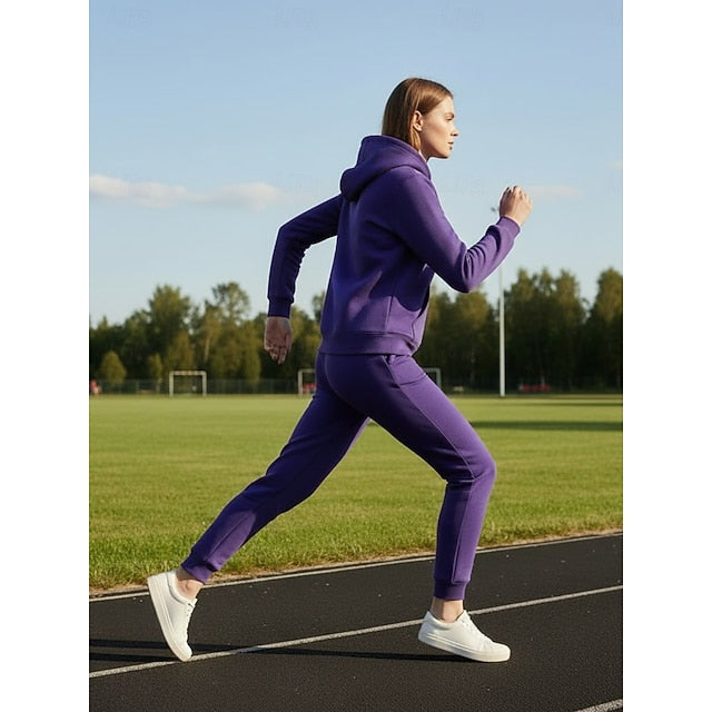 Women's Solid Color Hoodie Jogger Tracksuit Set Long Sleeve