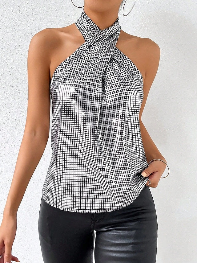 Women's Camisole Tank Top Sequins Solid Color Stylish