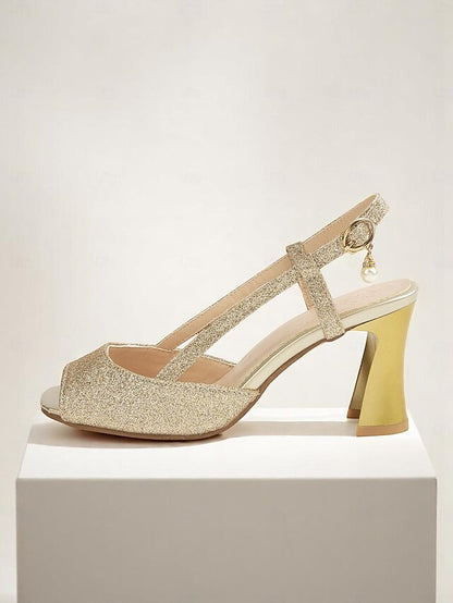 Sparkly Glitter Slingback Heels - Gold Women's Open-Toe