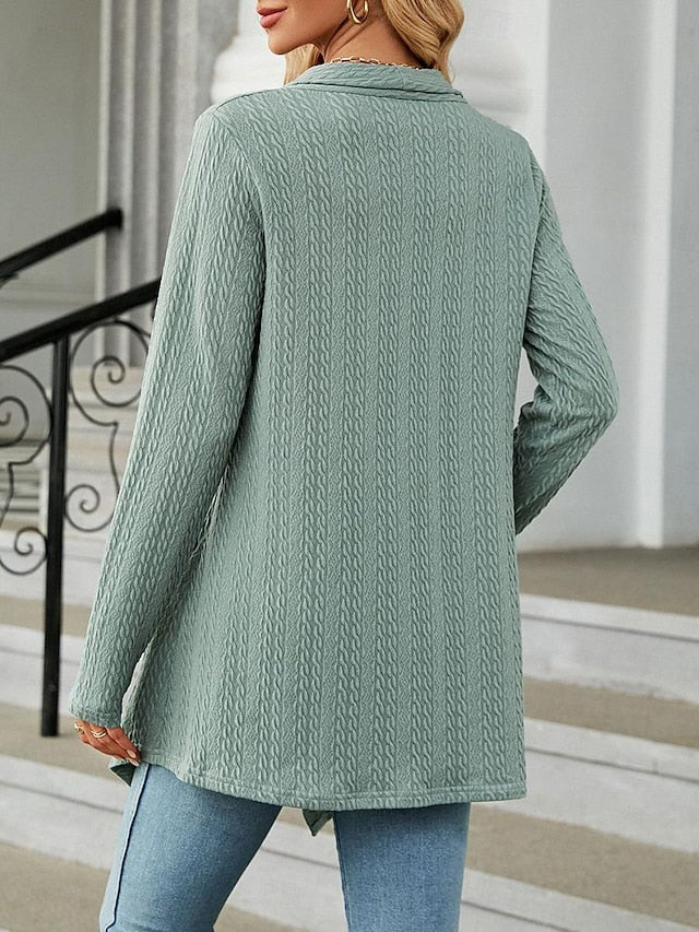 Women's Cardigan Elegant Casual Solid Color Plain Waffle