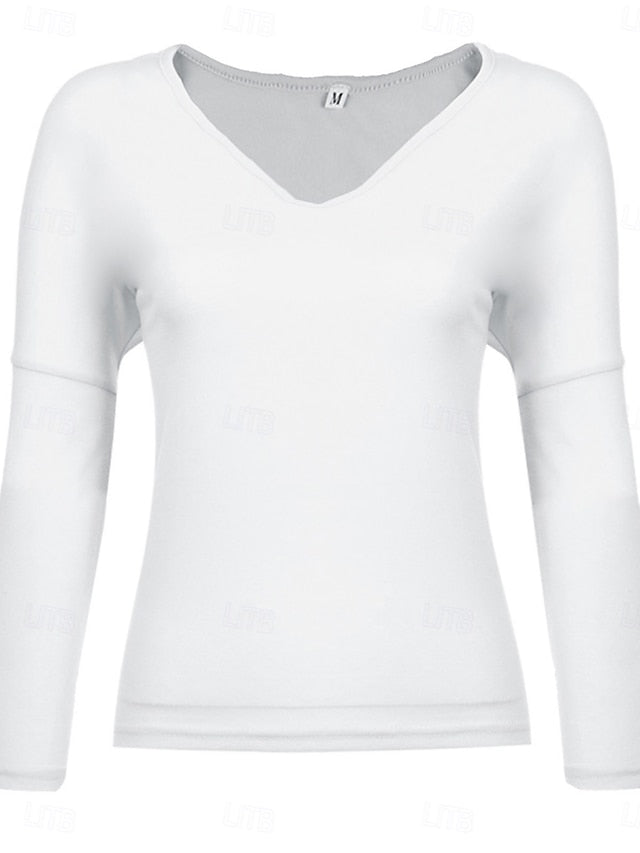 Women's Blouse Solid Color Stylish Casual Long Sleeve V