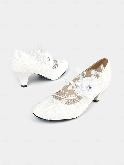 High Heel Floral – White Lace Shoes Bridal Embellishments with