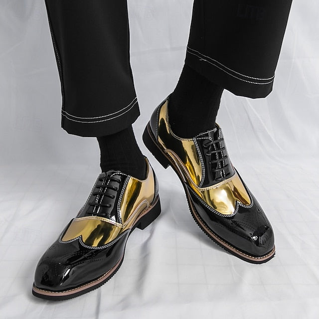 Men's Leather Oxford with and Gold Patent Black Shoes