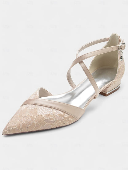 Satin Navy Shoes Overlay with for Low Lace Heel Blue Cross-Strap