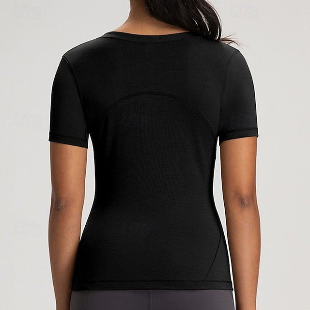 Women's Yoga T-shirt Workout Tops Round Neckline Breathable
