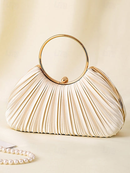 Gold Clutch Velvet Handle with Pleated - Elegant Ring Green