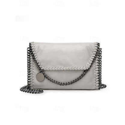 Leather Faux Bag with Chain Red Whipstitch Shoulder Detailing