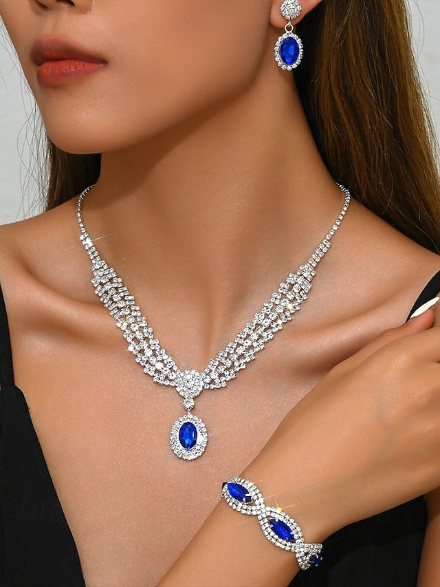 Green Elegant Women Crystal Luxury for – Set Necklace Jewelry