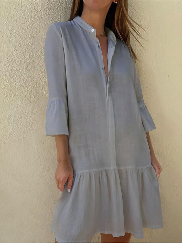 Women's Blue Black White Summer Spring Midi Dress Faux