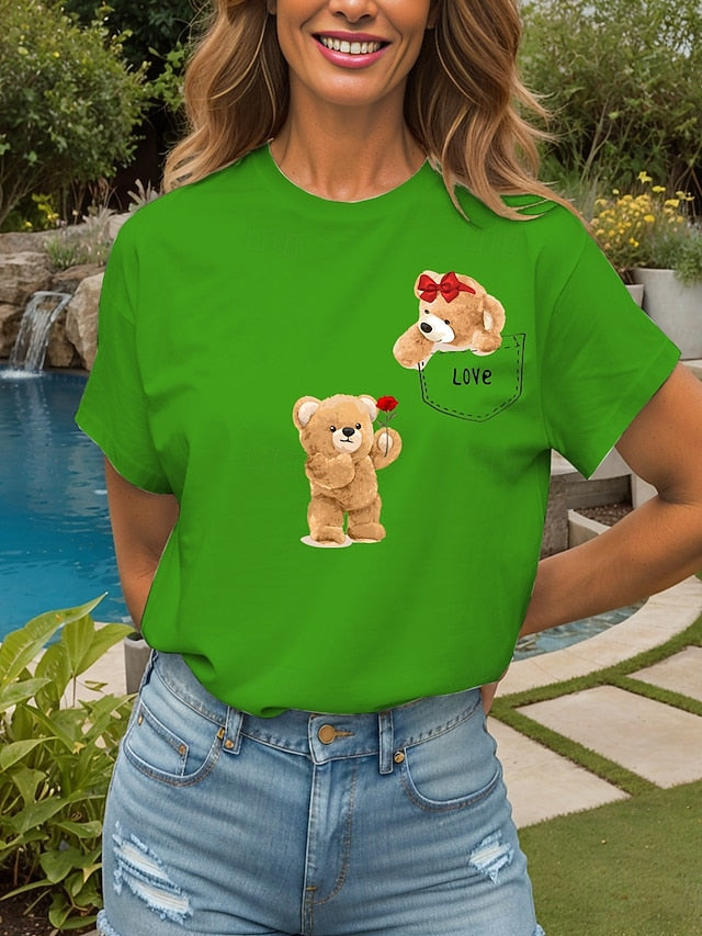 Women's T Shirt Print LOVE Graphic Animal Vintage Stylish