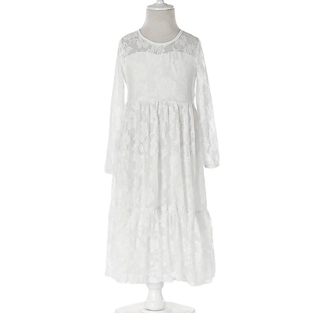 Girls' Solid Kids Colored Flower Long Dress Girl