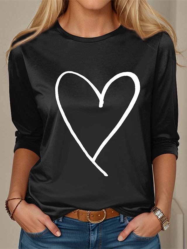 Valentine Women's Heart T Shirt Cute Red Tee Regular Tops