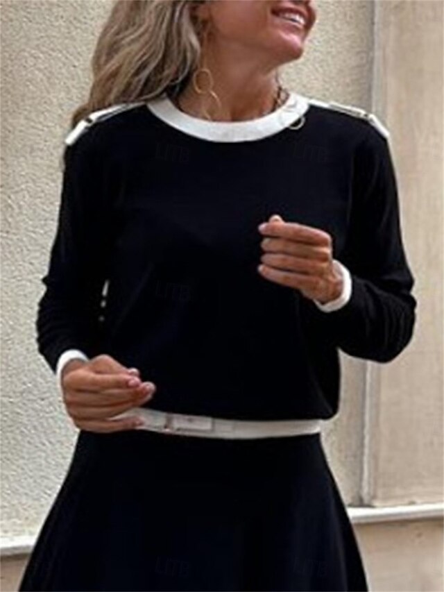 Women's Blouse Skirt Long Sleeve Crew Neck Solid Color