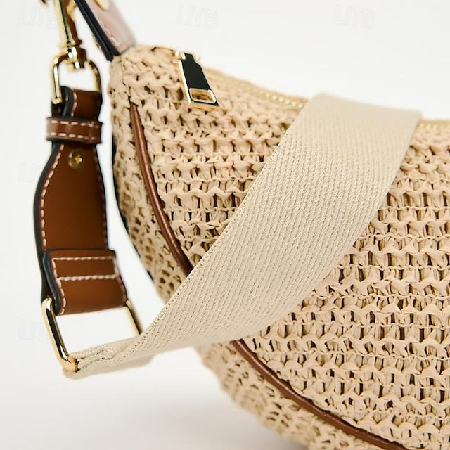 Straw Leather Women's Boho Crossbody Bag with Adjustable