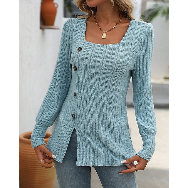 Women's Pullover Sweatshirt Casual Tops Buttons Long Sleeve