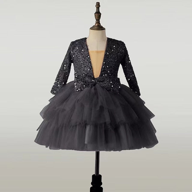 Performance Dress Girls' Party Kids Long Sequin Sleeve