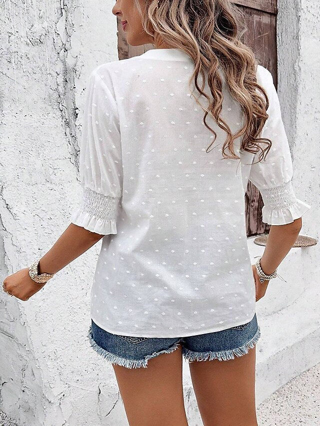 Women's Blouse Hollow Out Plain Elegant Stylish Casual Half