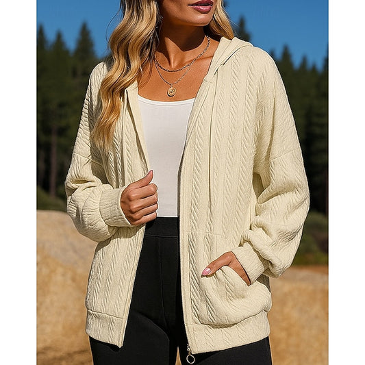 Women's Fullzipper Jacket Hooded Sweatshirt Pocket Long