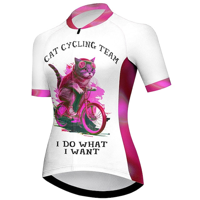 Women's Cycling Jersey Cat Funny Short Sleeve Bike Jersey