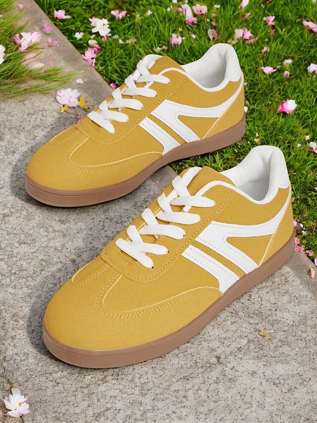 Women's Yellow Low-Top Sneakers for Women - Vintage Lace-Up