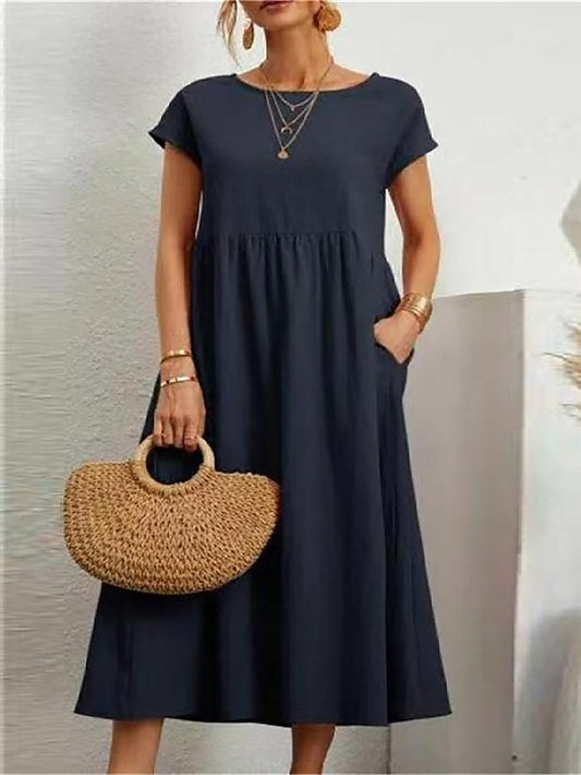 Women's ArmyGreen Black White Summer Spring Midi Dress Faux