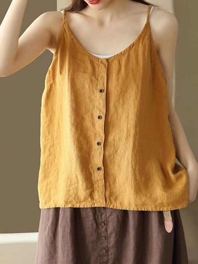 Tank Women's Shirts Blouse Top Linen Cotton Camisole