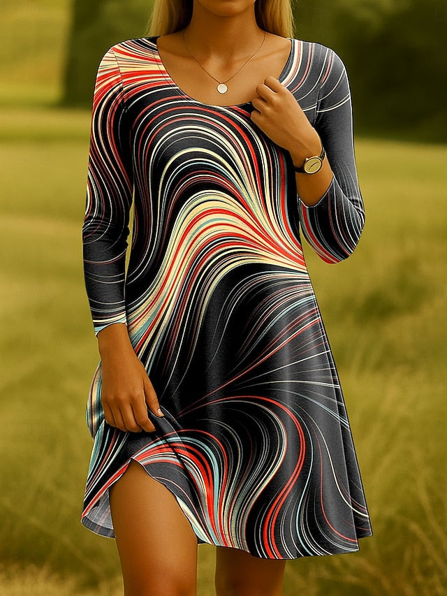 Women's Mini Dress Crew Neck Long Sleeve Knit Dress Casual