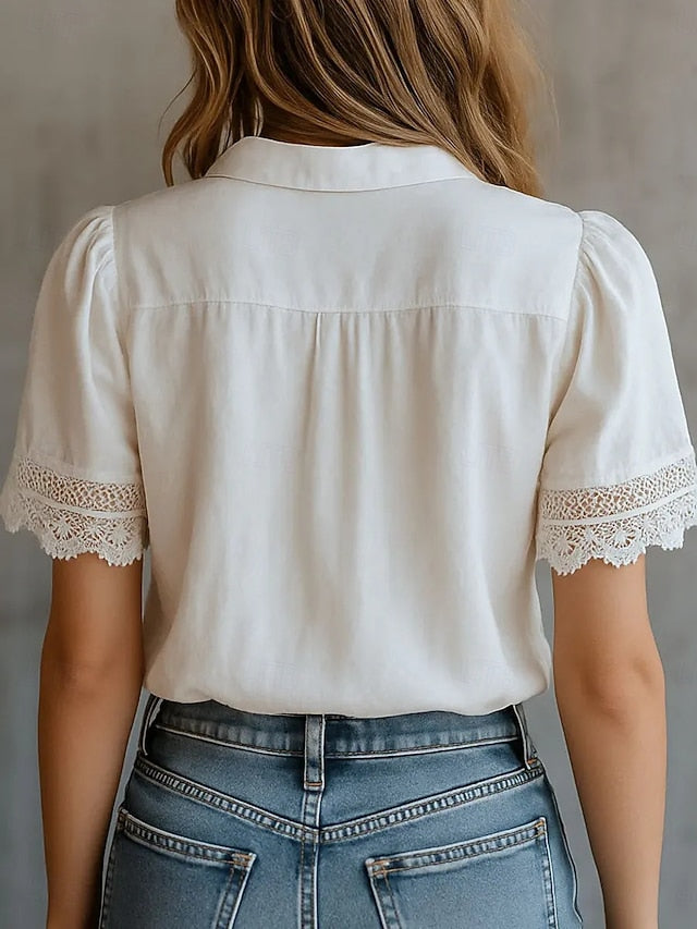 Women's Shirt Lace Shirt Blouse Solid Color Plain Elegant