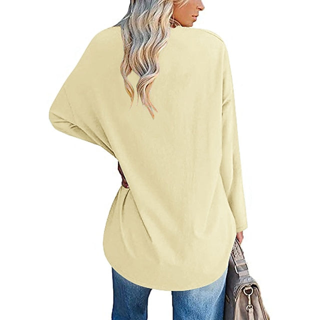 Women's T Shirt Plain Basic Long Sleeve V Neck Regular Tops