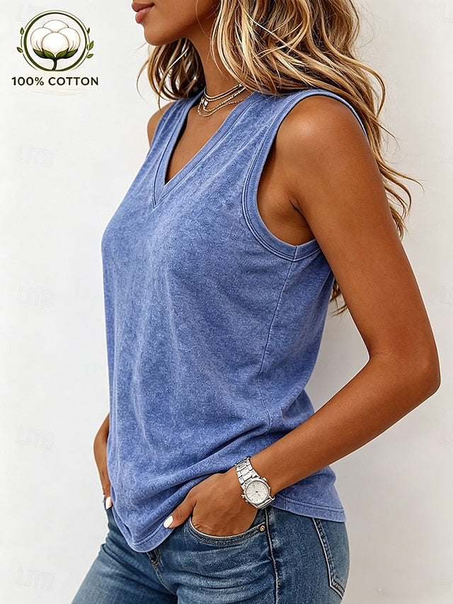 Women's Washed Cotton 100% Cotton T Shirt Tank Top Stylish