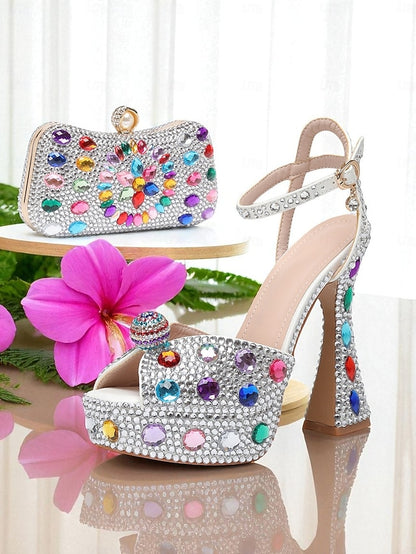 with Women's Rhinestone Platform Matching Sandals High Heel