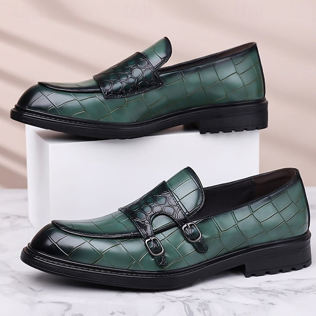 – Pattern Crocodile Brown with Men's Leather Loafers Faux