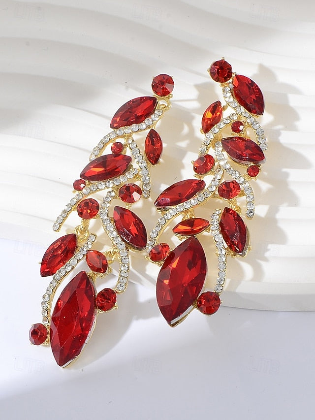 - Earrings Gold Women's Design Crystal Leaf Elegant