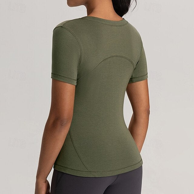 Women's Yoga T-shirt Workout Tops Round Neckline Breathable