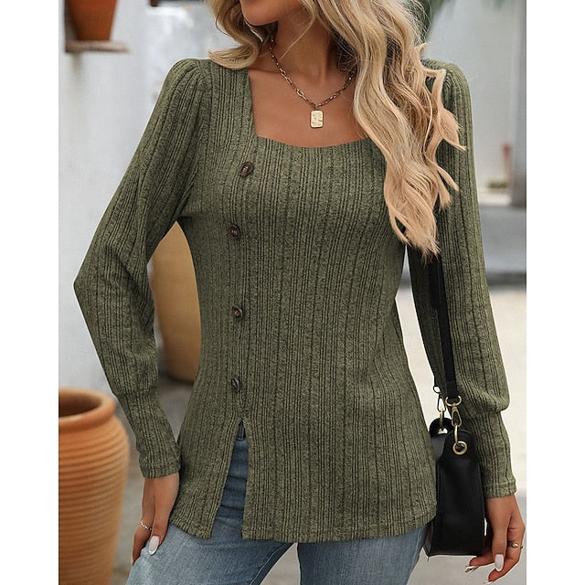 Women's Pullover Sweatshirt Casual Tops Buttons Long Sleeve