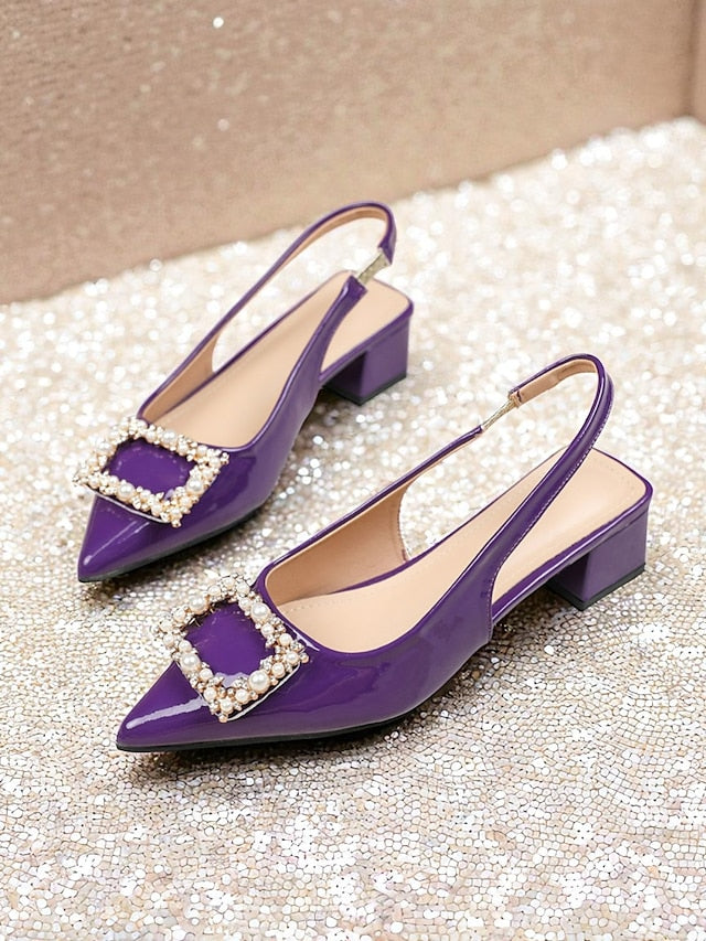Pumps Patent Slingback Purple Women's Pointed Leather Toe -