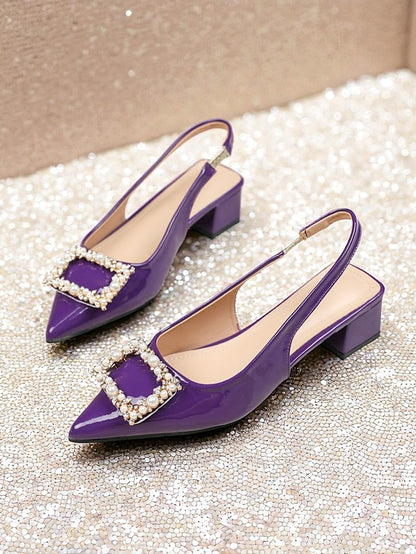 Pumps Patent Slingback Purple Women's Pointed Leather Toe -