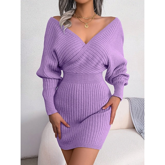 Women's Sweater Sweater Dress Casual Soft Pure Color Ribbed