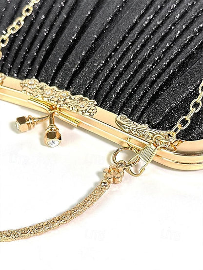Glitter Clutch Pleated Vintage with Purse Evening Women's