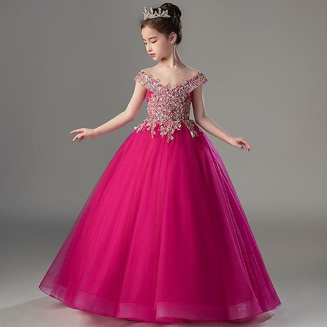 Dress Sleeve Short Girls' Solid Party Color Kids