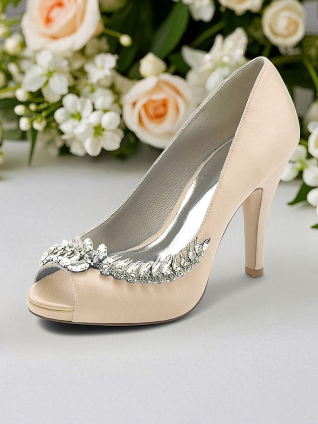 Peep-Toe Embellishment Luxury – Satin Crystal Heels with Blue