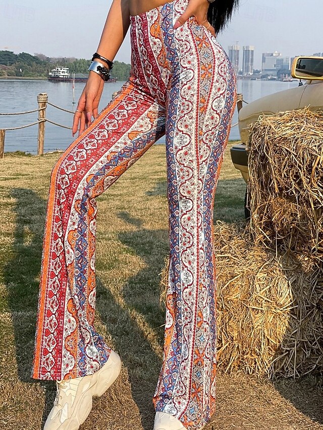 Women's Bell Bottom Slacks Fashion Boho Full Length Natural