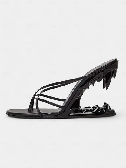 Flat Sandals Metallic with - Sculpted Design Unique Heel Gold