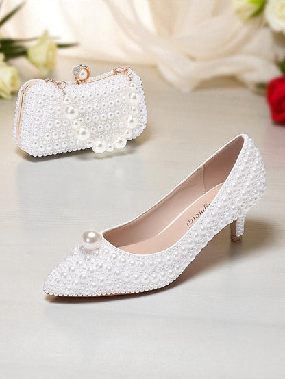 Pumps Pearl-Embellished Heel and Matching Women's Kitten