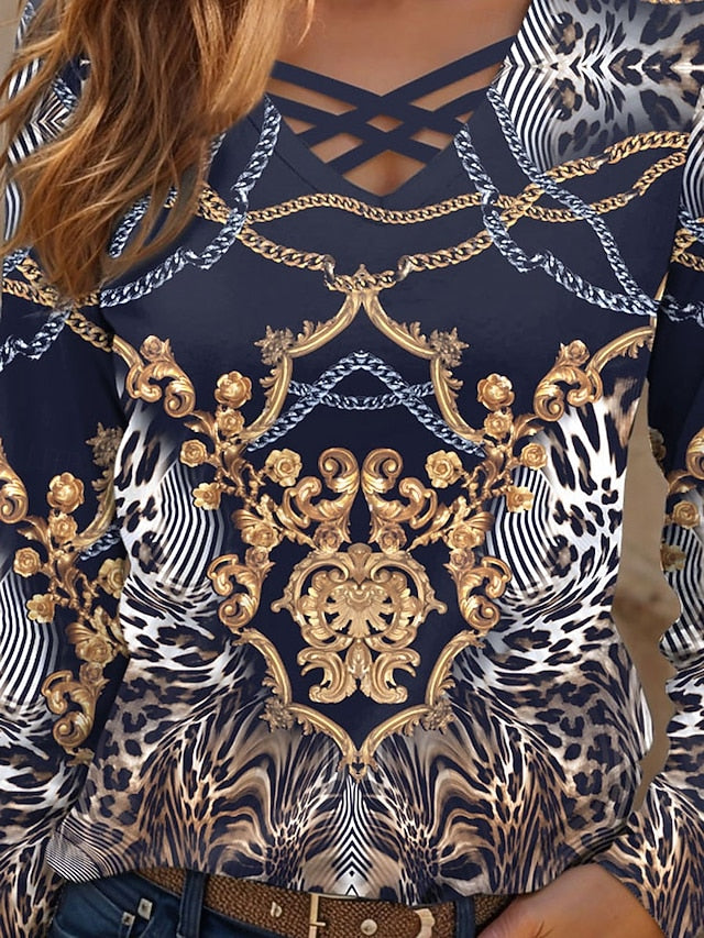Women's T Shirt Cut Out Print Graphic Leopard Paisley