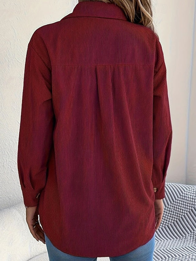 Women's Shirt Texture Blouse Blouse Pocket Buttons Plain